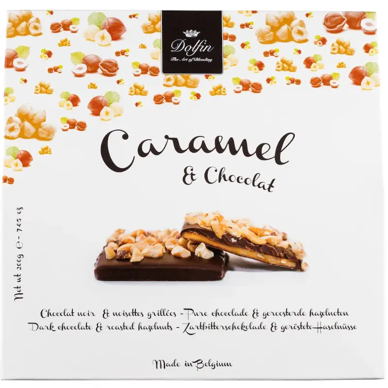 Caramel & Chocolat Noir ( Dolfin ) - Chocolat noir & Noisettes grillées - Boîte
