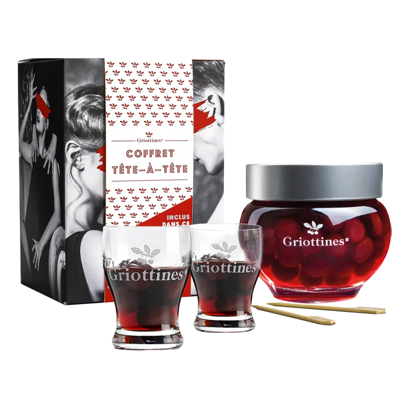 Griottines Coffret ( Peureux ) - Coffret Tete A Tete ( Bocal 35cL + 2 Verres Shooter + Piques )